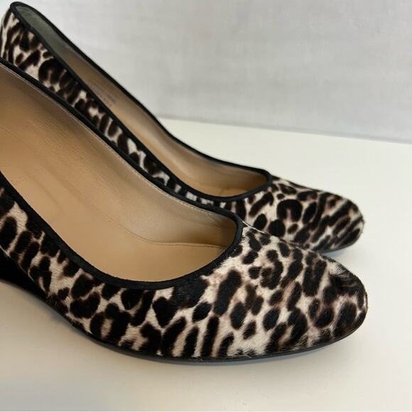 J Crew Wedge Heels Womens 8.5 Calf Hair Leopard Martina Slip On Shoes Italy - Picture 2 of 14